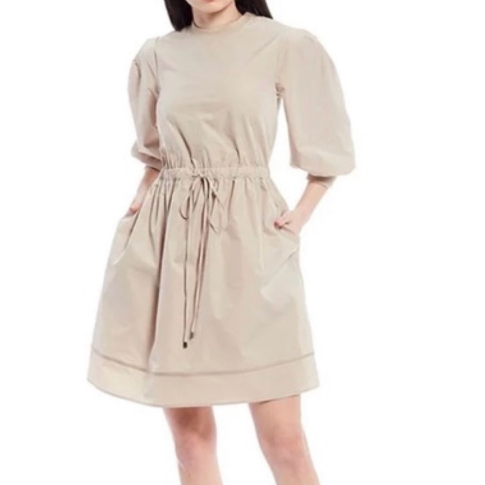 LDT Drawstring Waist Beige Women's Dress